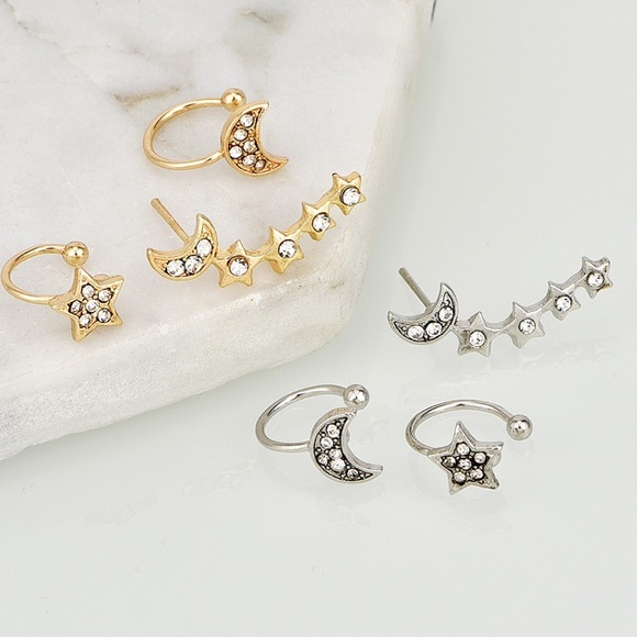 🔥 New 3 piece Diamonds star moon Earrings - Picture 3 of 8